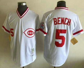 Men's Cincinnati Reds #5 Johnny Bench White Throwback Jersey