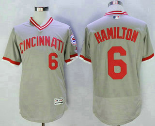 Men's Cincinnati Reds #6 Billy Hamilton Gray Pullover 2016 Flexbase Majestic Baseball Jersey