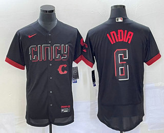 Men's Cincinnati Reds #6 Jonathan India Black 2023 City Connect Flex Base Stitched Jersey 02