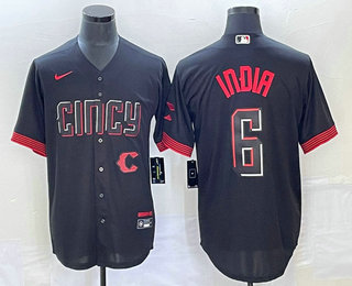 Men's Cincinnati Reds #6 Jonathan India Black 2023 City Connect With Patch Stitched Jersey 01