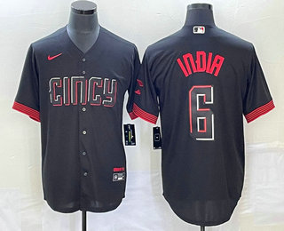 Men's Cincinnati Reds #6 Jonathan India Black 2023 City Connect With Patch Stitched Jersey 02