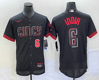 Men's Cincinnati Reds #6 Jonathan India Number Black 2023 City Connect Flex Base Stitched Jersey 01