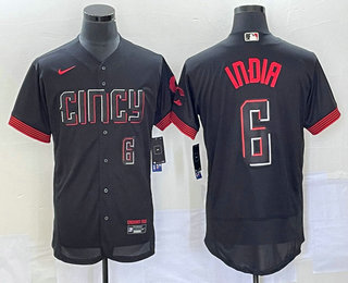 Men's Cincinnati Reds #6 Jonathan India Number Black 2023 City Connect Flex Base Stitched Jersey 02