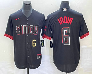 Men's Cincinnati Reds #6 Jonathan India Number Black 2023 City Connect With Patch Stitched Jersey 01