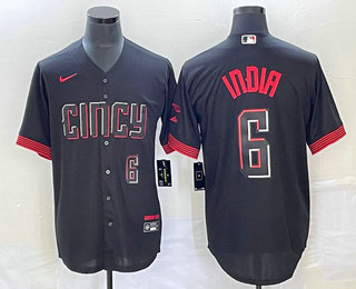 Men's Cincinnati Reds #6 Jonathan India Number Black 2023 City Connect With Patch Stitched Jersey 03