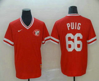 Men's Cincinnati Reds #66 Yasiel Puig Red Nike Cooperstown Collection Legend V Neck Jersey