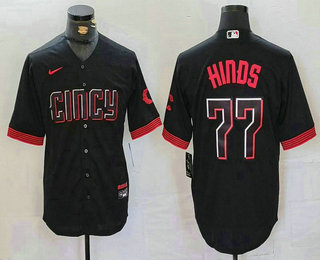 Men's Cincinnati Reds #77 Rece Hinds Black 2023 City Connect Cool Base Stitched Jersey