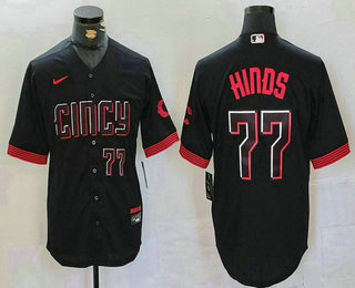 Men's Cincinnati Reds #77 Rece Hinds Number Black 2023 City Connect Cool Base Stitched Jersey