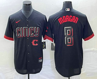 Men's Cincinnati Reds #8 Joe Morgan Black 2023 City Connect Cool Base Stitched Jersey 02