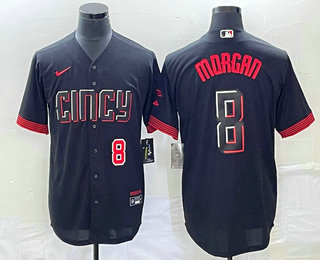 Men's Cincinnati Reds #8 Joe Morgan Number Black 2023 City Connect Cool Base Stitched Jersey 02