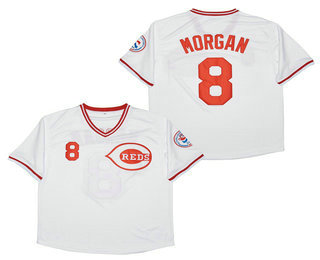 Men's Cincinnati Reds #8 Joe Morgan Pullover 1976 White Throwback Jersey