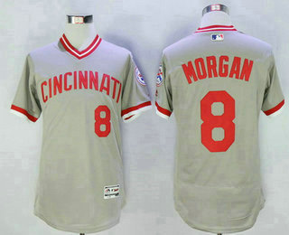 Men's Cincinnati Reds #8 Joe Morgan Retired Gray Pullover 2016 Flexbase Majestic Baseball Jersey