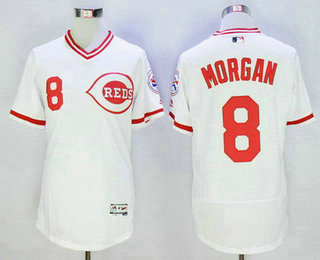 Men's Cincinnati Reds #8 Joe Morgan Retired White Pullover 2016 Flexbase Majestic Baseball Jersey