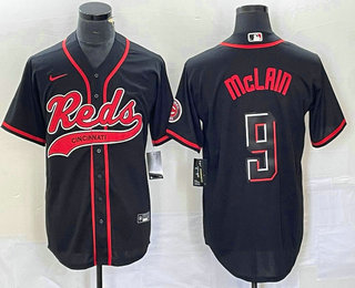 Men's Cincinnati Reds #9 Matt McLain Black 2023 City Connect Cool Base Stitched Jersey 11