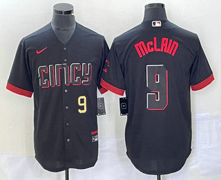 Men's Cincinnati Reds #9 Matt McLain Number Black 2023 City Connect Cool Base Stitched Jersey 01