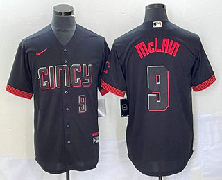 Men's Cincinnati Reds #9 Matt McLain Number Black 2023 City Connect Cool Base Stitched Jersey 02