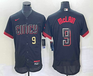 Men's Cincinnati Reds #9 Matt McLain Number Black 2023 City Connect Flex Base Stitched Jersey 02