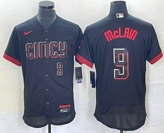 Men's Cincinnati Reds #9 Matt McLain Number Black 2023 City Connect Flex Base Stitched Jersey 03