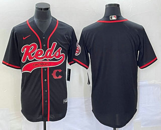 Men's Cincinnati Reds Black With Patch Cool Base Stitched Baseball Jersey 01