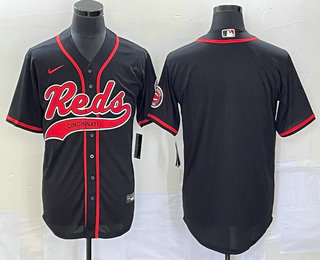 Men's Cincinnati Reds Black With Patch Cool Base Stitched Baseball Jersey 02