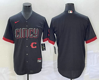 Men's Cincinnati Reds Blank Black 2023 City Connect Cool Base Stitched Jersey 01