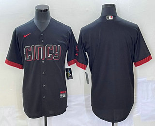 Men's Cincinnati Reds Blank Black 2023 City Connect Cool Base Stitched Jersey 02