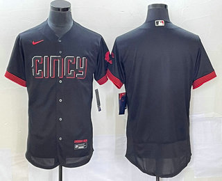 Men's Cincinnati Reds Blank Black 2023 City Connect Flex Base Stitched Jersey 01