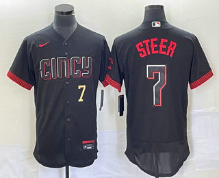 Men's Cincinnati Reds Spencer Steer Number Black 2023 City Connect Flex Base Stitched Jersey 03