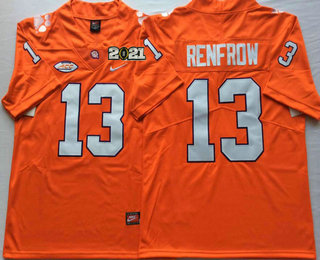Men's Clemson Tigers #13 Hunter Renfrow Orange Stitched NCAA Nike 2021 Championship Game Patch College Football Jersey