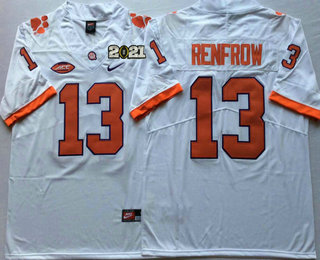 Men's Clemson Tigers #13 Hunter Renfrow White Stitched NCAA Nike 2021 Championship Game Patch College Football Jersey