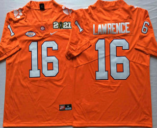 Men's Clemson Tigers #16 Trevor Lawrence Orange Stitched NCAA Nike 2021 Championship Game Patch College Football Jersey