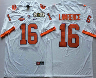 Men's Clemson Tigers #16 Trevor Lawrence White Stitched NCAA Nike 2021 Championship Game Patch College Football Jersey