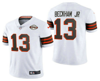 Men's Cleveland Browns #13 Odell Beckham Jr 75TH Patch White 2021 Vapor Untouchable Stitched NFL Nike Limited Jersey