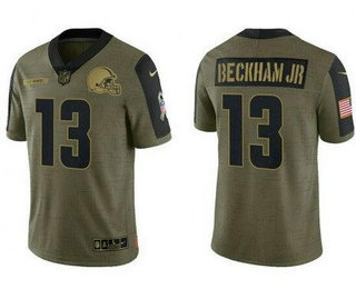 Men's Cleveland Browns #13 Odell Beckham Jr Limited Olive 2021 Salute To Service Jersey