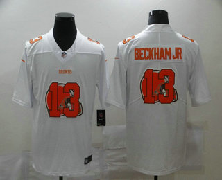 Men's Cleveland Browns #13 Odell Beckham Jr White 2020 Shadow Logo Vapor Untouchable Stitched NFL Nike Limited Jersey