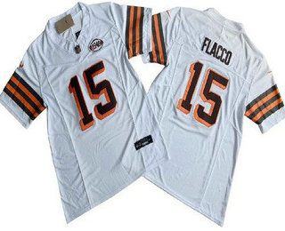 Men's Cleveland Browns #15 Joe Flacco Limited White Throwback FUSE Vapor Jersey