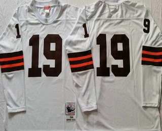 Men's Cleveland Browns #19 Bernie Kosar White Long Sleeves Throwback Jersey