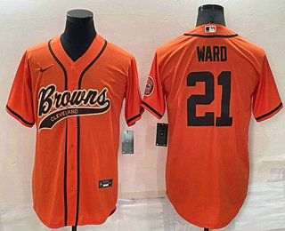 Men's Cleveland Browns #21 Denzel Ward Orange Stitched Cool Base Nike Baseball Jersey