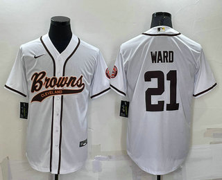 Men's Cleveland Browns #21 Denzel Ward White Stitched Cool Base Nike Baseball Jersey