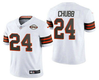 Men's Cleveland Browns #24 Nick Chubb 75TH Patch White 2021 Vapor Untouchable Stitched NFL Nike Limited Jersey