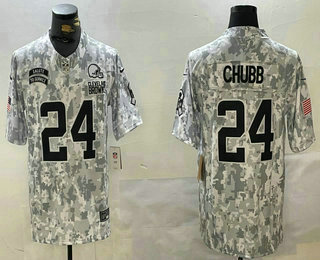 Men's Cleveland Browns #24 Nick Chubb Arctic Camo 2024 FUSE Salute to Service Limited Stitched Jersey