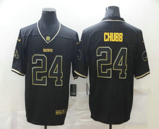 Men's Cleveland Browns #24 Nick Chubb Black Gold 2020 Salute To Service Stitched NFL Nike Limited Jersey