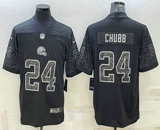 Men's Cleveland Browns #24 Nick Chubb Black Reflective Limited Stitched Jersey