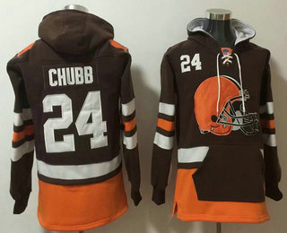 Men's Cleveland Browns #24 Nick Chubb NEW Brown Pocket Stitched NFL Pullover Hoodie