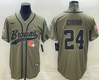 Men's Cleveland Browns #24 Nick Chubb Olive 2022 Salute To Service Cool Base Stitched Baseball Jersey