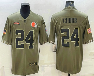 Men's Cleveland Browns #24 Nick Chubb Olive 2022 Salute To Service Limited Stitched Jersey