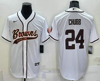 Men's Cleveland Browns #24 Nick Chubb White Stitched Cool Base Nike Baseball Jersey