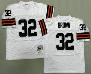 Men's Cleveland Browns #32 Jim Brown White 1964 Throwback Jersey
