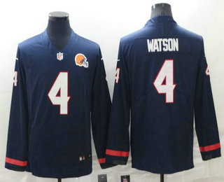 Men's Cleveland Browns #4 Deshaun Watson Nike Navy Blue Therma Long Sleeve Limited Jersey