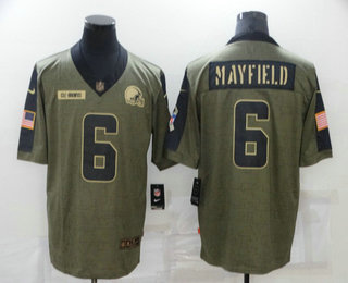 Men's Cleveland Browns #6 Baker Mayfield 2021 Olive Salute To Service Limited Stitched Jersey